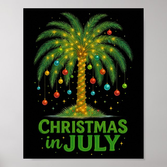 Palm Tree Lights Beach Summer Vacation Christmas I Poster (Front)