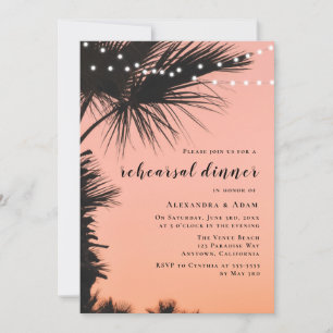 Palm Tree Lights Rehearsal Dinner Invitations
