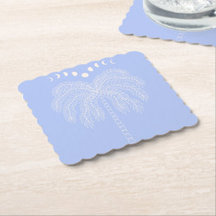 Palm tree line drawing white lilac moon phases  be paper coaster