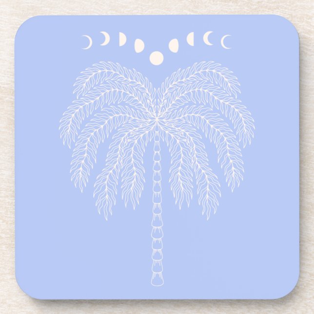 Palm tree line drawing white lilac moon phases  coaster (Front)