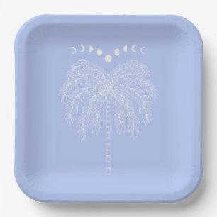 Palm tree line drawing white lilac moon phases pa paper plate