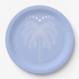 Palm tree line drawing white lilac moon phases  paper plate