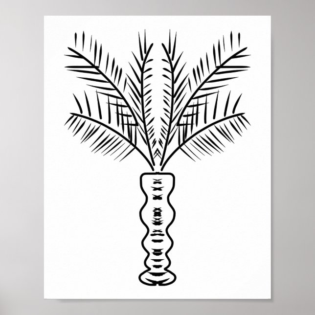 Palm Tree Line Hand Drawn Art Black White Poster (Front)