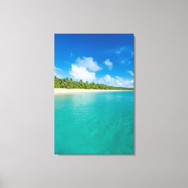 Palm tree lined beach, Tonga Canvas Print (Front)