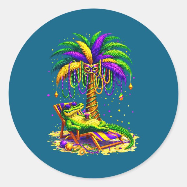 Palm Tree Mardi Gras Hawaiian Trocal Louisiana All Classic Round Sticker (Front)