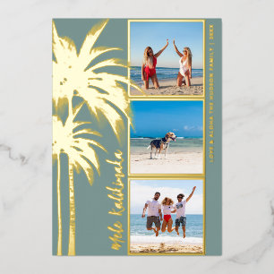 Palm Tree Mele Kalikimaka Christmas Photo Gold Foil Holiday Card