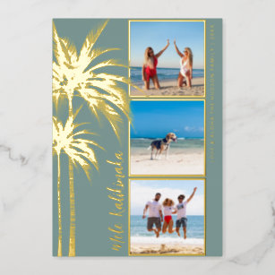 Palm Tree Mele Kalikimaka Christmas Photo Gold Foil Holiday Card