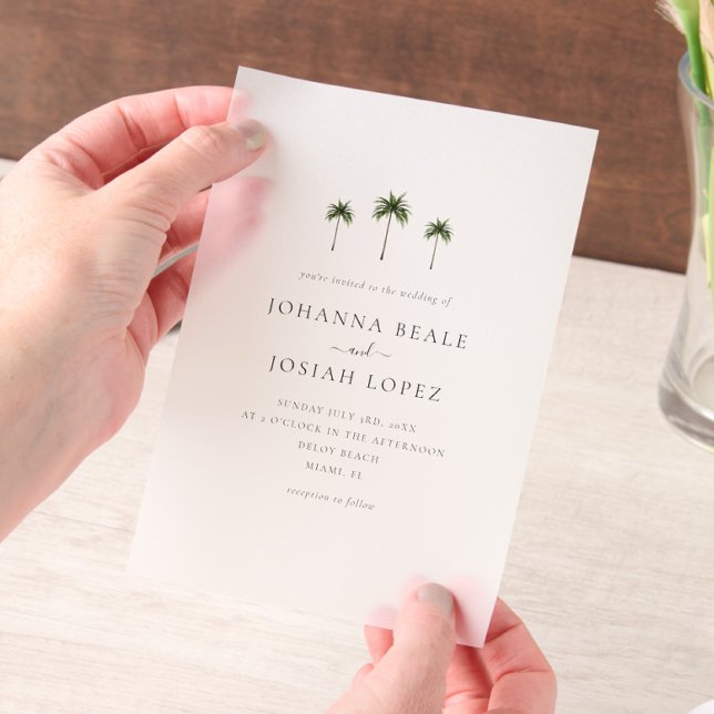 Palm Tree Minimal Elegant Wedding Vellum Invitations (Creator Uploaded)