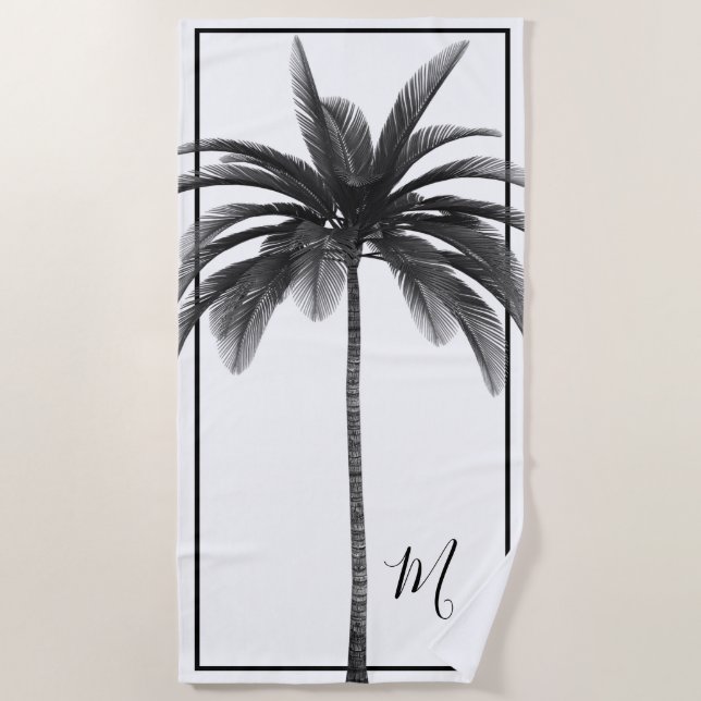 Palm Tree Modern Black White Personal Beach Towel (Front)
