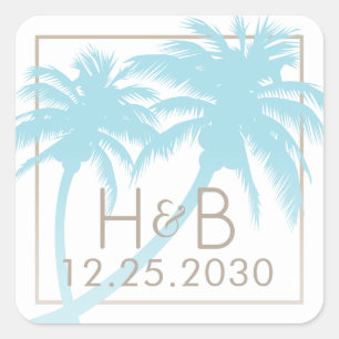 Palm Tree Monogram Favour Sticker U PICK ALL COLOR