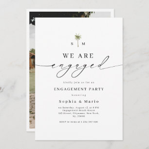 Palm Tree Monogram Photo Beach Engagement Party Invitation