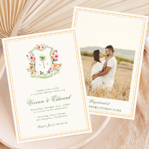 Palm Tree Monogram Tropical Beach Couples Shower Invitation