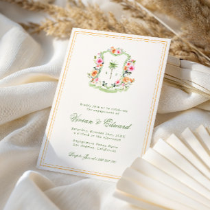 Palm Tree Monogram Tropical Beach Engagement Party Invitation