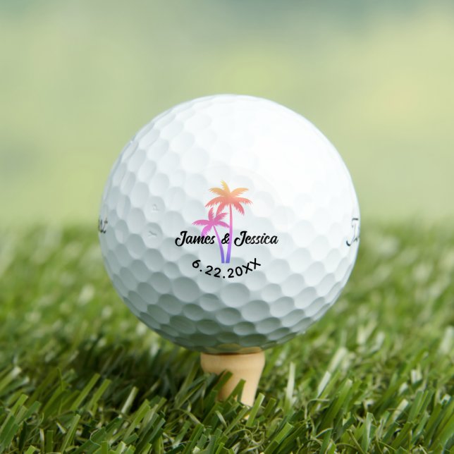Palm Tree Name and Date Template Wedding Favour Golf Balls (Insitu Tee)