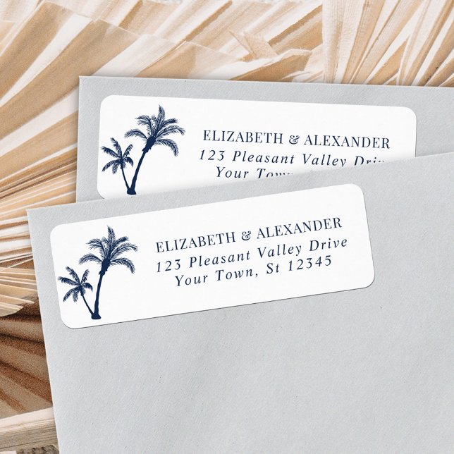 Palm Tree Navy Blue Wedding Return Address (Creator Uploaded)
