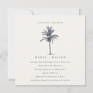 Palm Tree Navy Kraft Couples Shower Invite