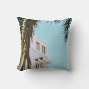 Palm tree near white concrete building cushion