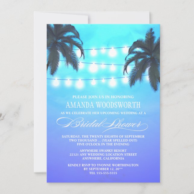 Palm Tree Night Lights Bridal Shower Invitations (Front)