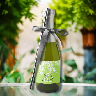 Palm Tree on Lime Green Mini Sparkling Wine Label