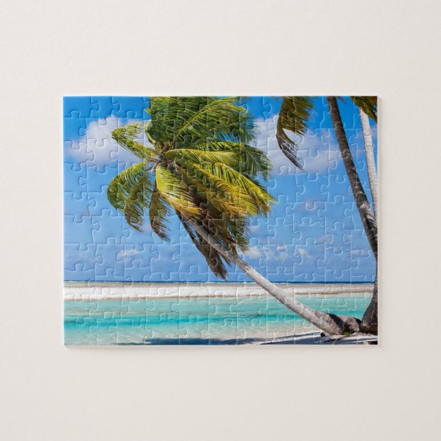 Palm tree on the ocean beach jigsaw puzzle (Horizontal)