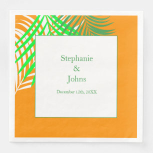 Palm Tree Orange Green Art Leaves Wedding Napkin