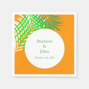 Palm Tree Orange Green Art Leaves Wedding Napkin