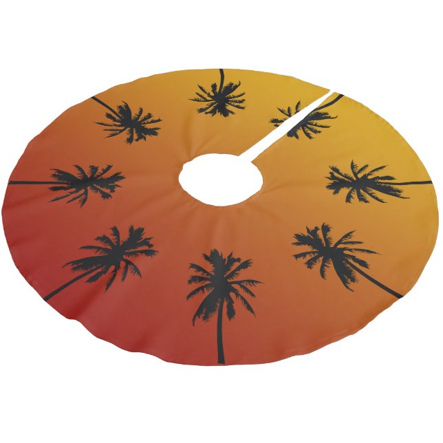 Palm Tree Orange Sunset Tropical Christmas Tree Brushed Polyester Tree Skirt (Angled)