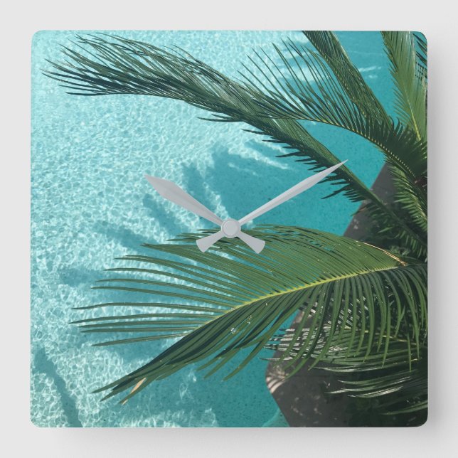 palm tree over the water square wall clock (Front)