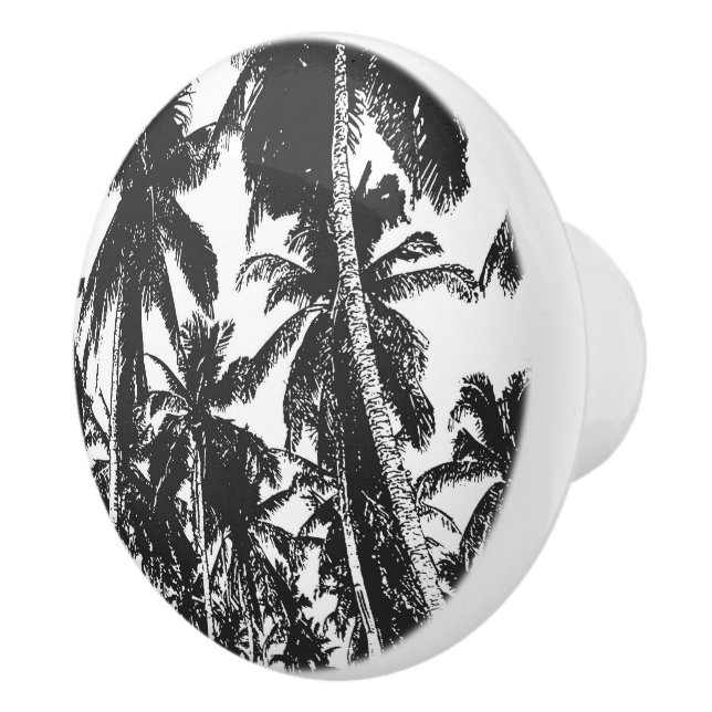 Palm Tree Pattern in Black and White Ceramic Knob (Right)