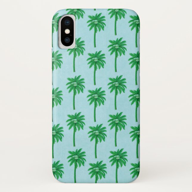 Palm Tree Pattern on Blue Case-Mate iPhone Case (Back)