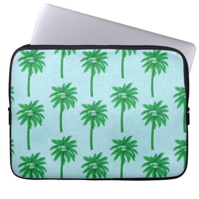Palm Tree Pattern on Blue Laptop Sleeve (Front)