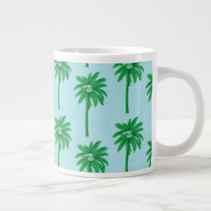 Palm Tree Pattern on Blue Large Coffee Mug