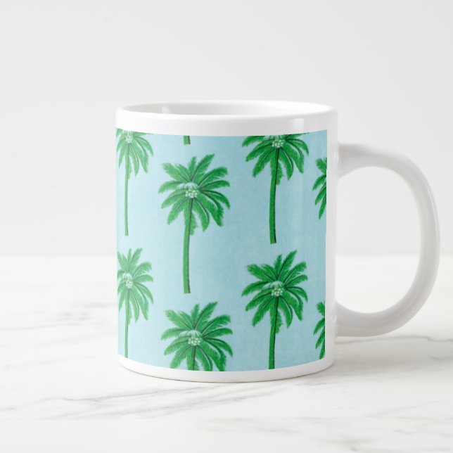 Palm Tree Pattern on Blue Large Coffee Mug (Right)