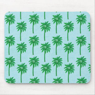 Palm Tree Pattern on Blue Mouse Mat