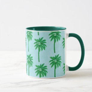 Palm Tree Pattern on Blue Mug