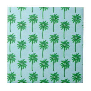 Palm Tree Pattern on Blue Tile