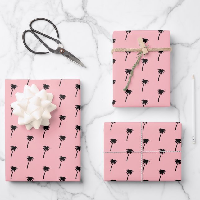Palm tree pattern tropical pink background stylish wrapping paper sheet (Front)