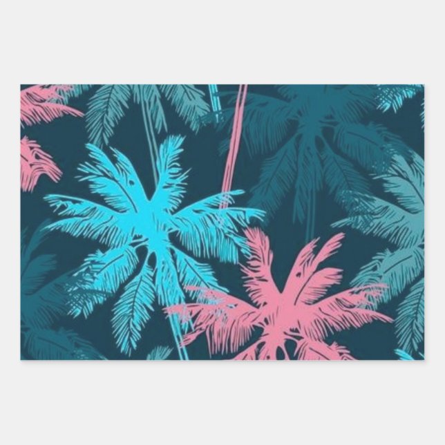 Palm tree pattern wrapping paper sheet (Front)