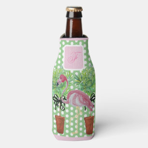 Palm Tree Pink Flamingo Flamingos  Bottle Cooler