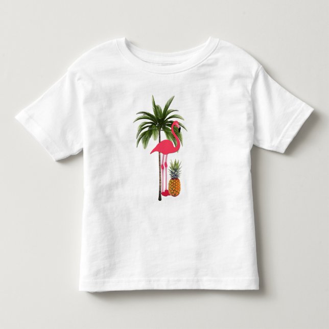 Palm Tree, Pink Flamingo, Pineapple Toddler Shirt (Front)