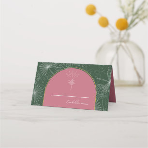 Palm Tree Pink & Green Beach Wedding Place Card
