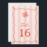 Palm Tree Pink Stripe Wedding Invitation<br><div class="desc">Red line art palm tree illustration over pink stripe background with red text and hand drawn wavy swirl frame.</div>