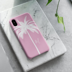 Palm Tree Pink White Tropical Elegant Monogram iPhone 11 Pro Case