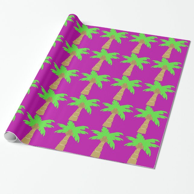 Palm Tree Pink Wrapping Paper (Unrolled)