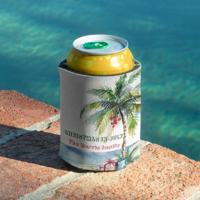Palm Tree & Presents I Christmas In July  Can Cooler (In Situ Pool)