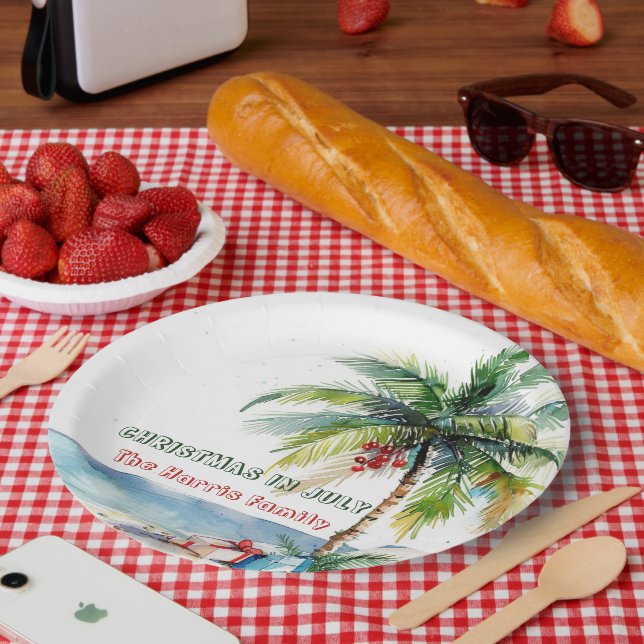 Palm Tree & Presents I Christmas In July  Paper Plate (Picnic)