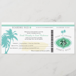 Palm Tree Puerto Rico Boarding Pass Wedding Invitation