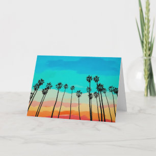 Palm Tree Rainbow Sunset Watercolor Card