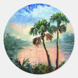Palm Tree Reflections Classic Round Sticker