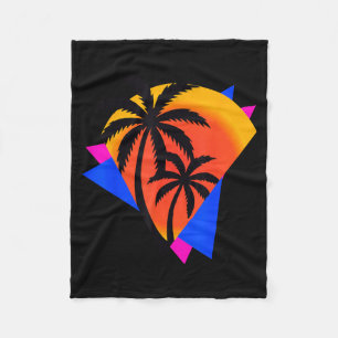 Palm Tree Retro Beach Sunset Summer Vibes Tropical Fleece Blanket